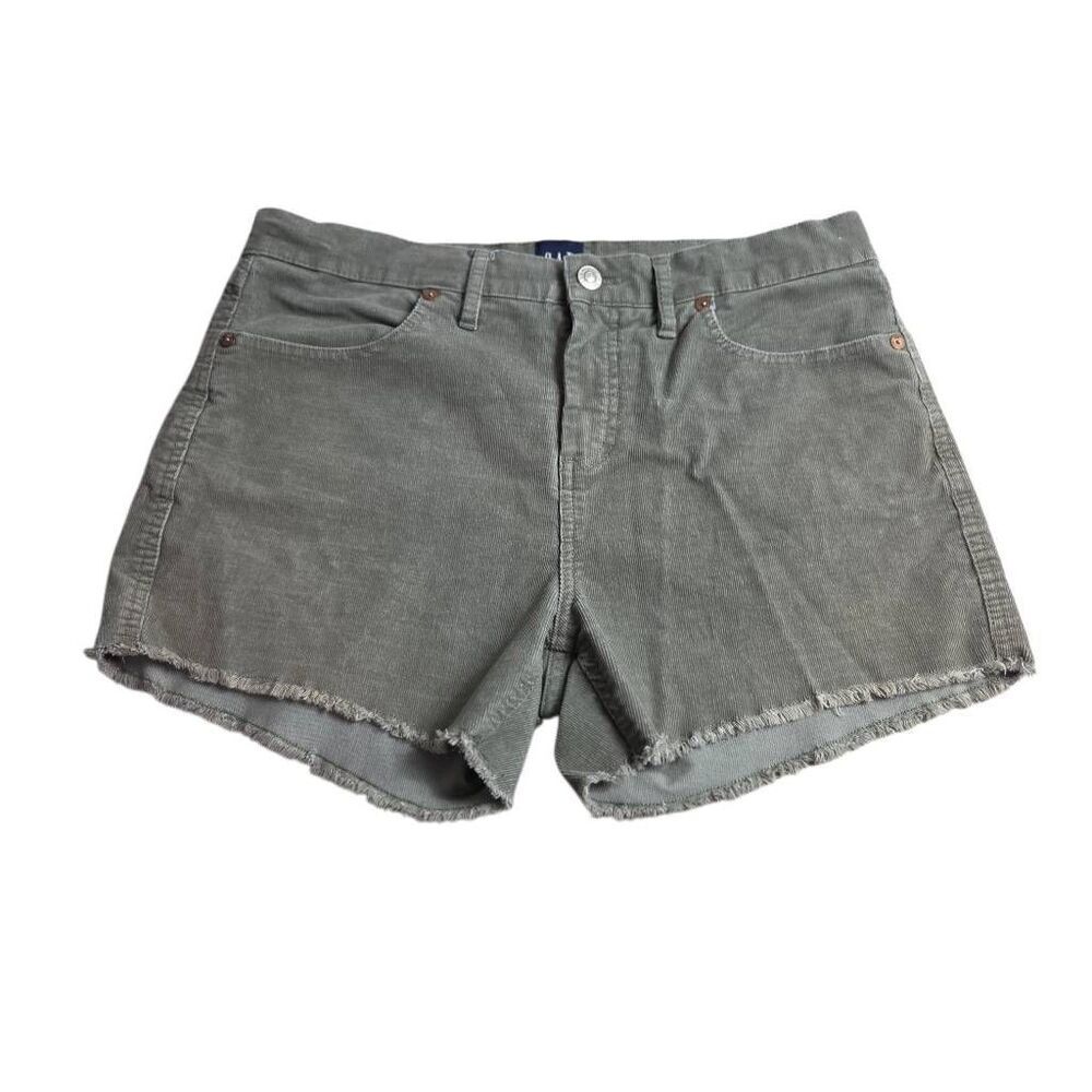 GAP Women's Stretch Corduroy Shorts w/4" Cutoff Leg, Mid-Rise Midi 8 Olive Green